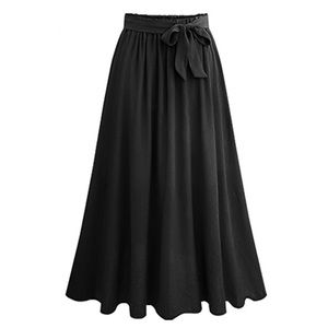 Plus Size Blue Tie Waist Chiffon Pleated Maxi Skirt